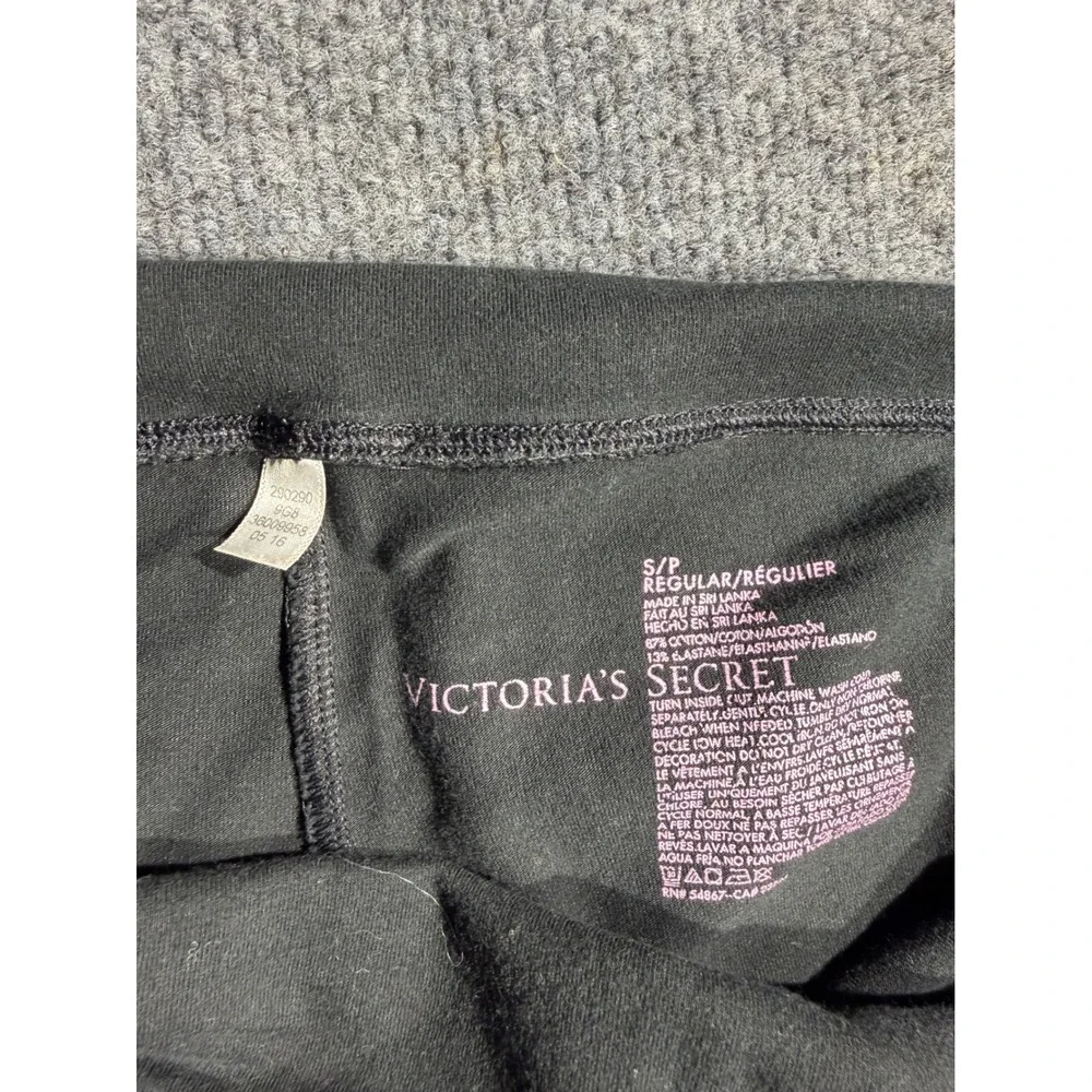 Victoria's Secret Black Side Stripe Fold Over‎ Waistband Leggings Small Regular